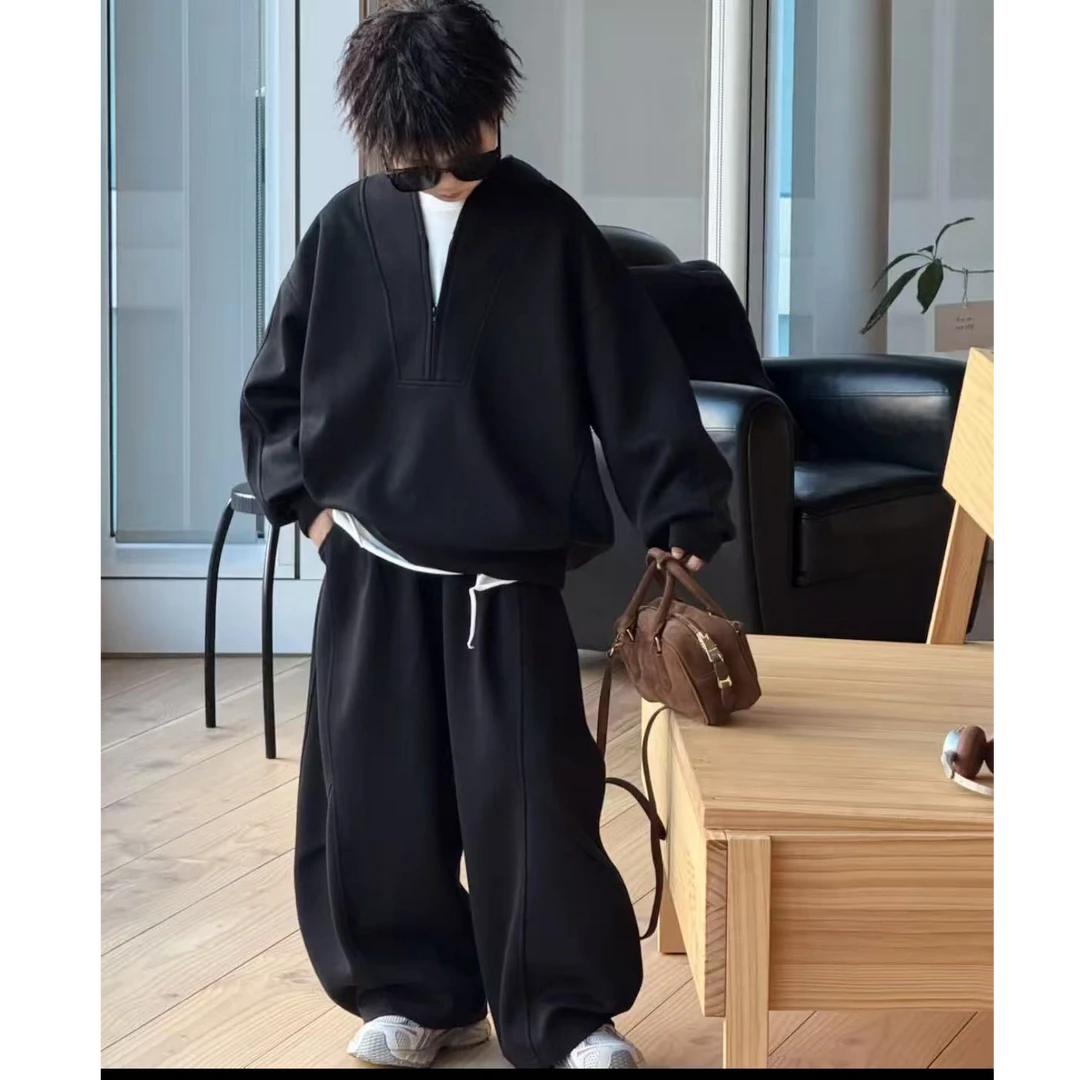 [现货]男童休闲秋季套装2025韩版新款儿童运动加绒两件套男孩春秋