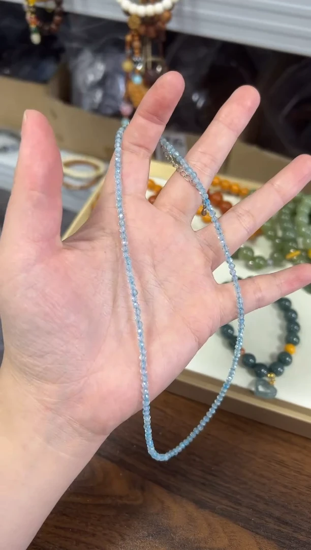 颈饰托帕石未镶嵌切面托帕石小米珠项链[0414]