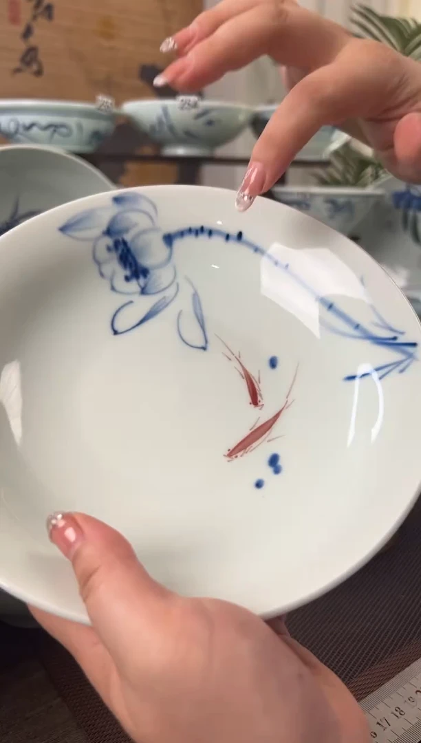 碗中暇手绘画鱼8寸明式古碗（单只装）