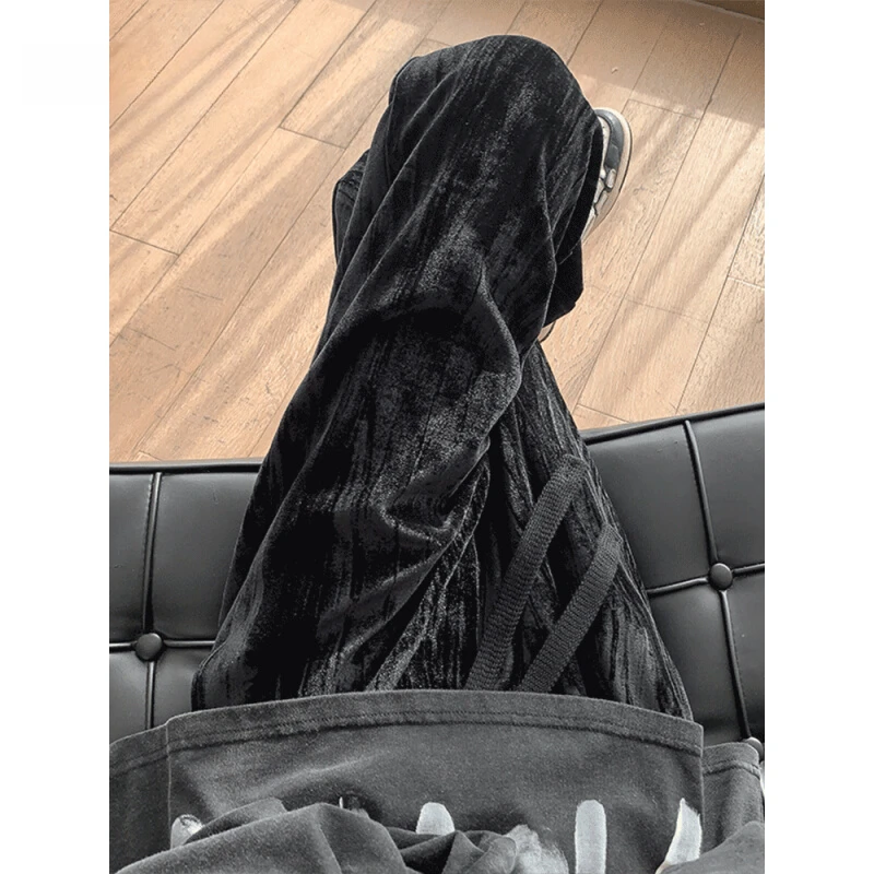 仓石一树痞帅美式高街vibe设计感金丝绒卫裤秋季潮牌直筒休闲长裤