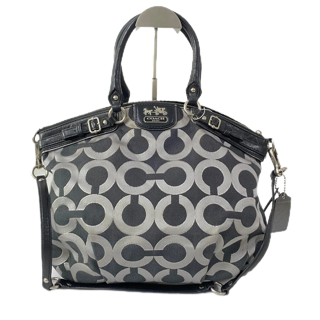 95新 COACH/蔻驰 黑色老花帆布拼皮单肩手提包 AF-10229-B