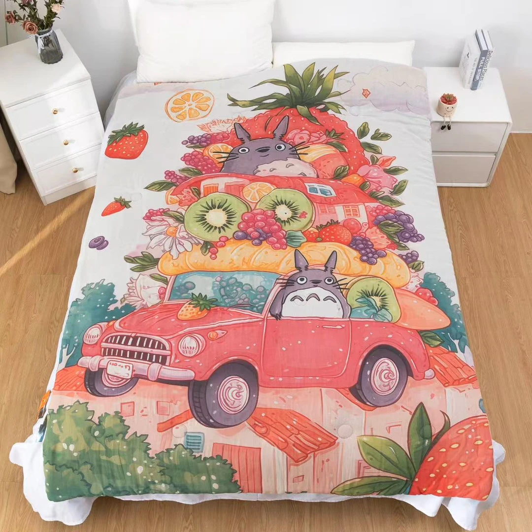 【温暖家居】双层纱印花被120×150cm-水果龙猫