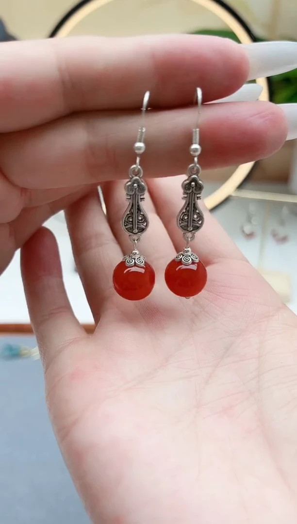 玛瑙/玉髓耳饰银S925镶嵌529