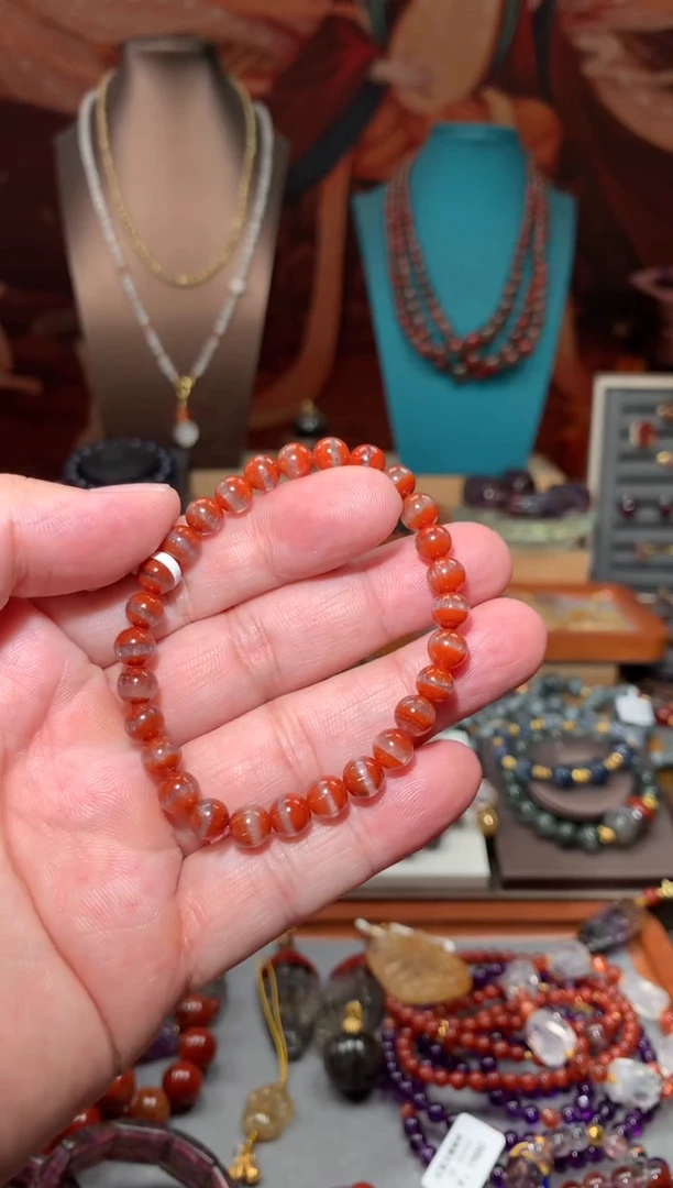 未镶嵌珠宝半成品水晶红极光一线天手串