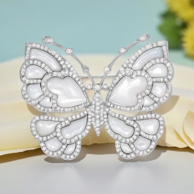 铜贝壳胸针 1457新款白贝镶嵌亮白蝴蝶胸针