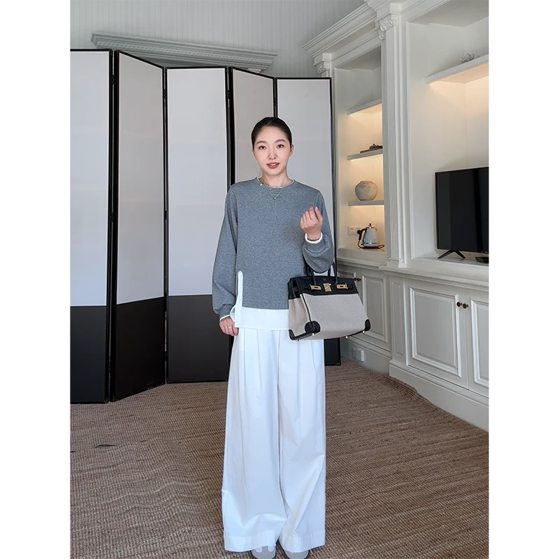 郭九九呢 棉质休闲假两件拼接卫衣简约百搭阔腿长裤 G925A13178