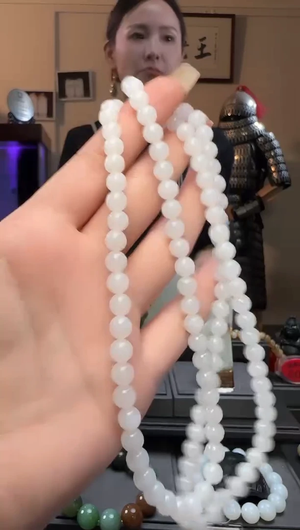 和田玉未镶嵌颈饰白玉圆珠长链