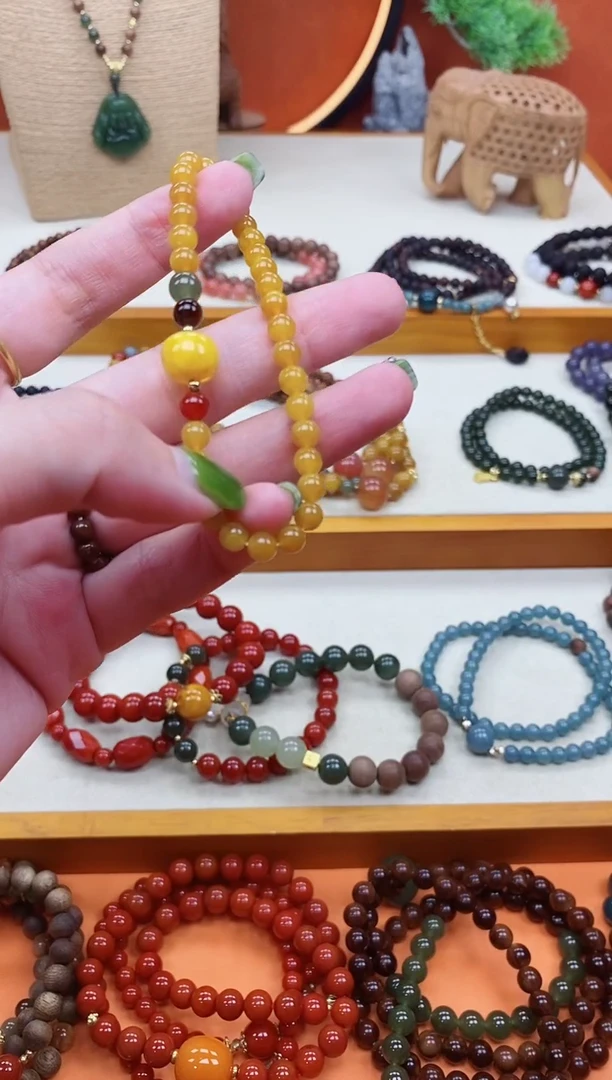 未镶嵌蜜蜡手链单圈蜜蜡和田南红手串