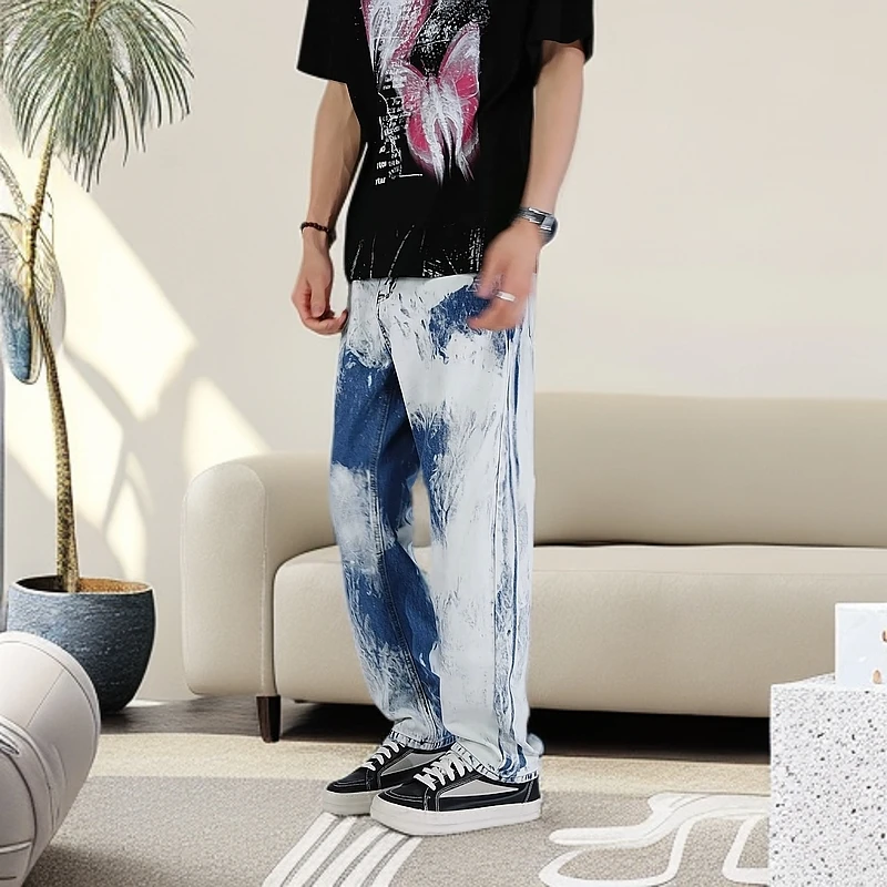 2025夏季新款美式高街扎染设计轻奢牛仔裤时尚百搭轻奢痞帅男装