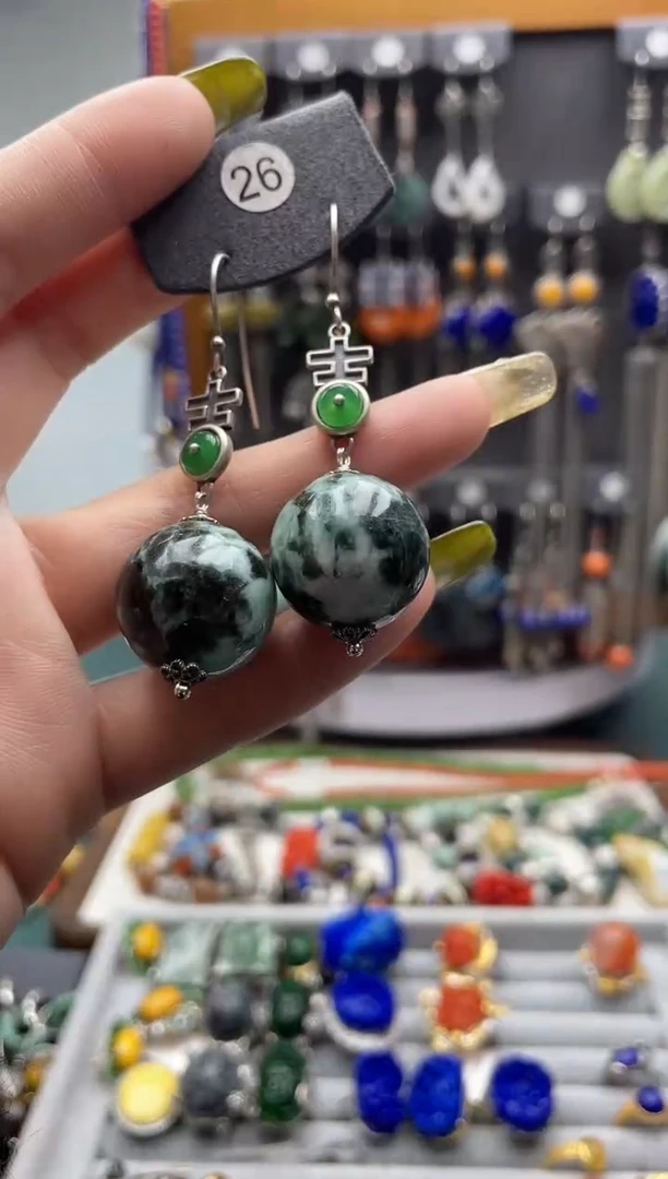 【闪购商品】翡翠耳饰银S925镶嵌饰品