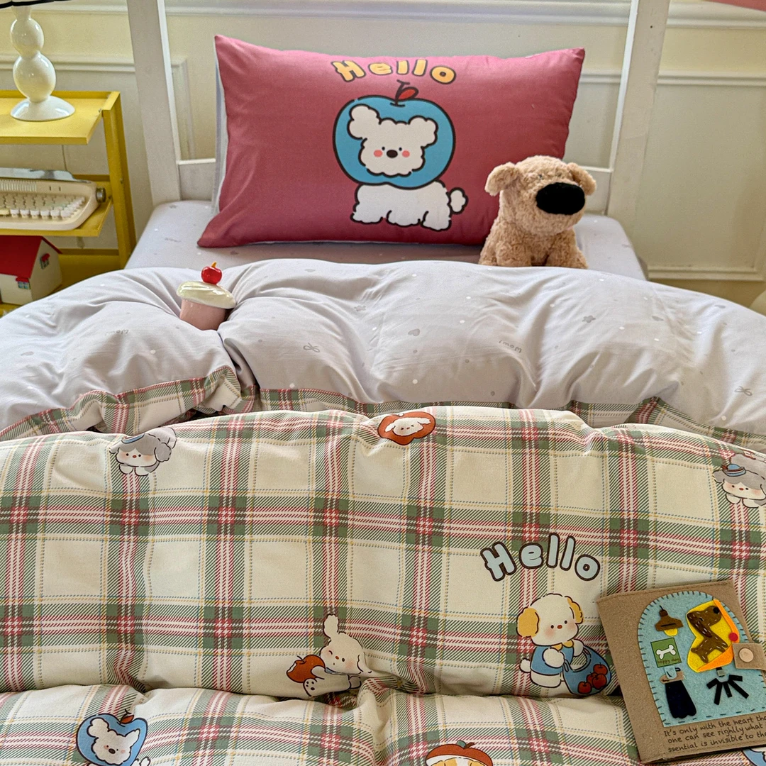 桃子汽水系列超柔糯糯水洗棉A类四件套