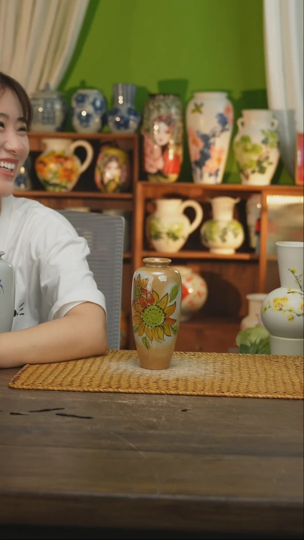 瓷片景德镇纯手工手绘花器摆件