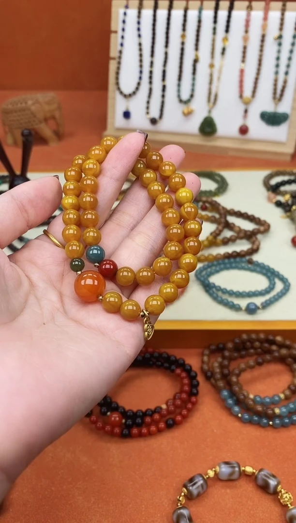 手链蜜蜡未镶嵌08老蜡双圈精美手串