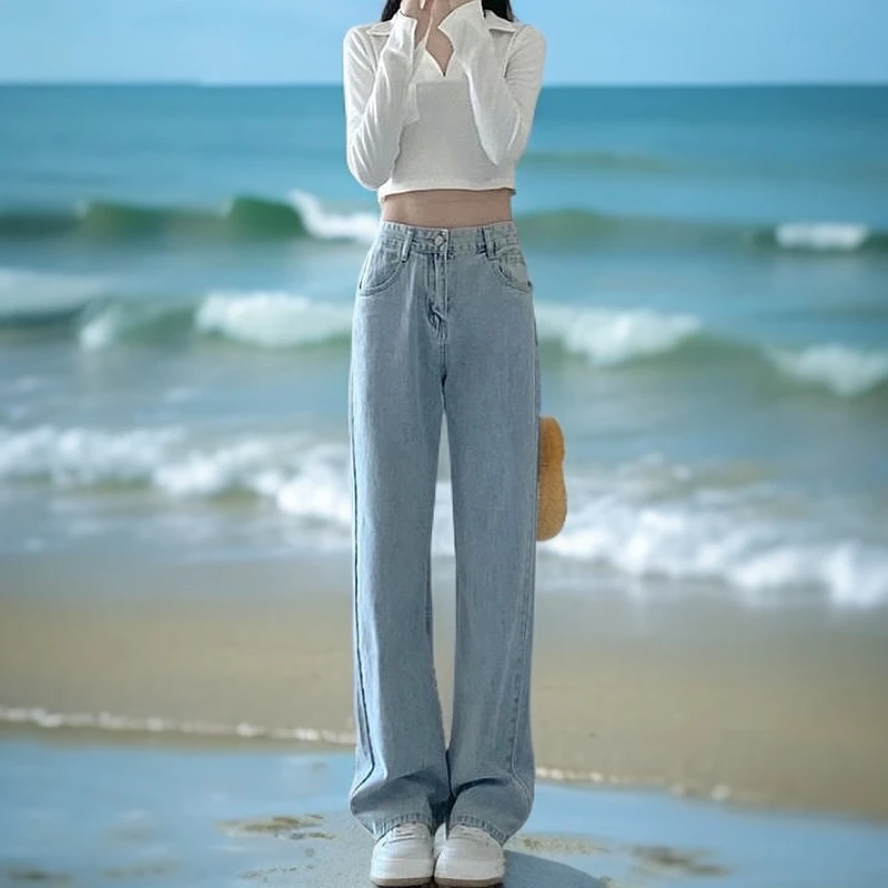 大码牛仔裤女夏季潮款薄款宽松胖妹妹高腰复古直筒垂感夏天长裤子