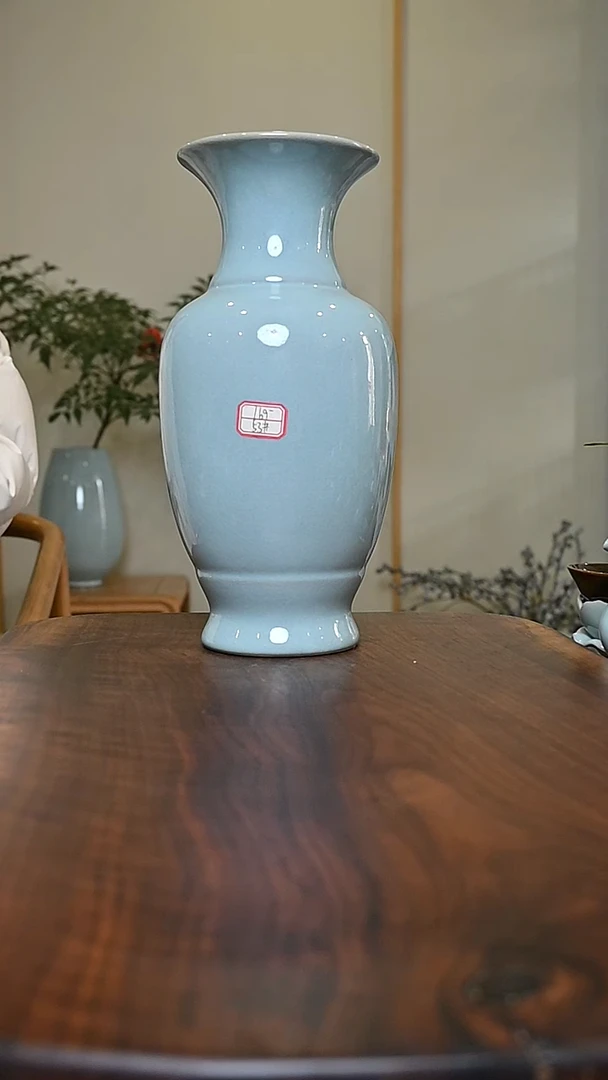 53#观音瓶 天青 微瑕 朱家汝窑款