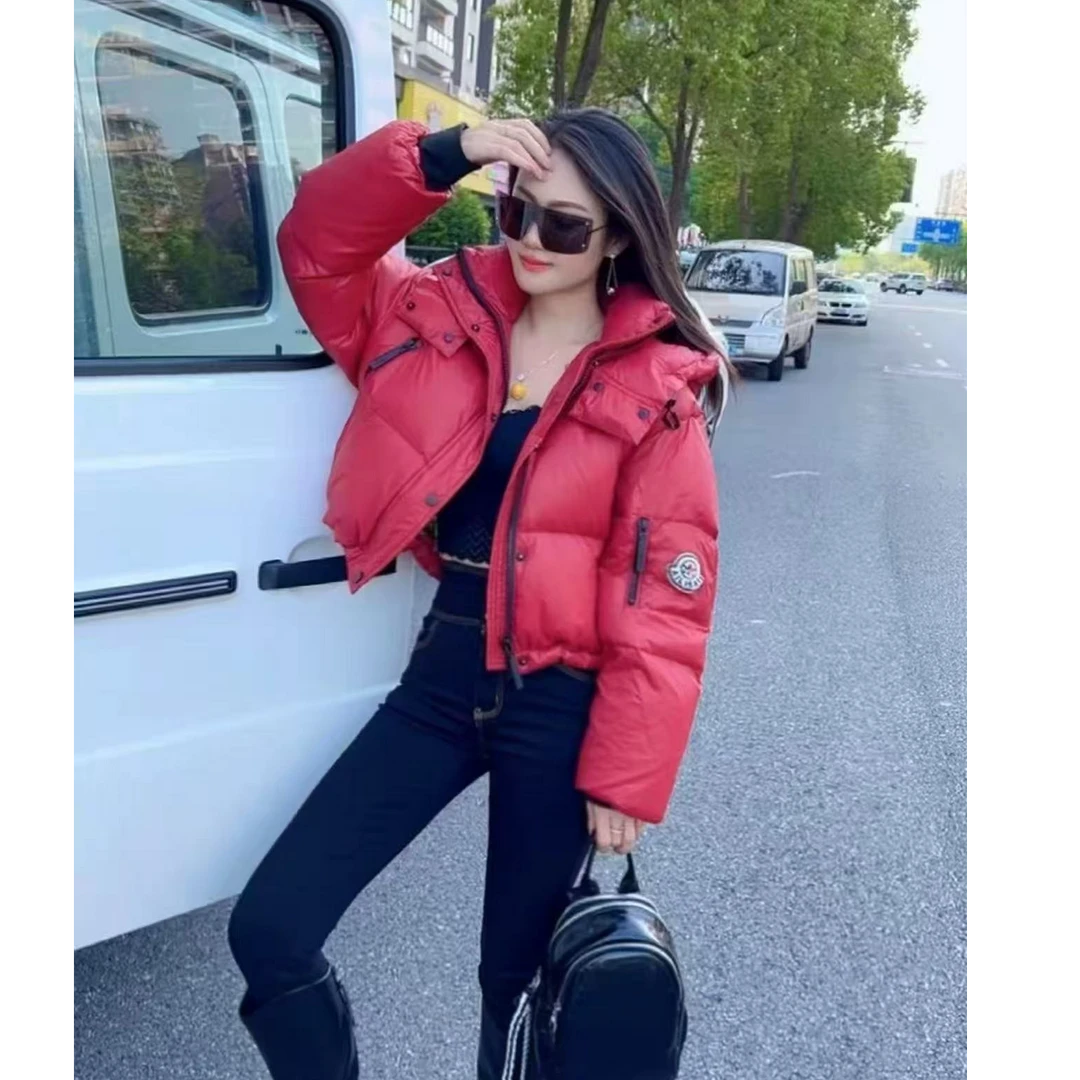 2507亮面白鸭绒羽绒服新款短款小个子加厚面包服外套