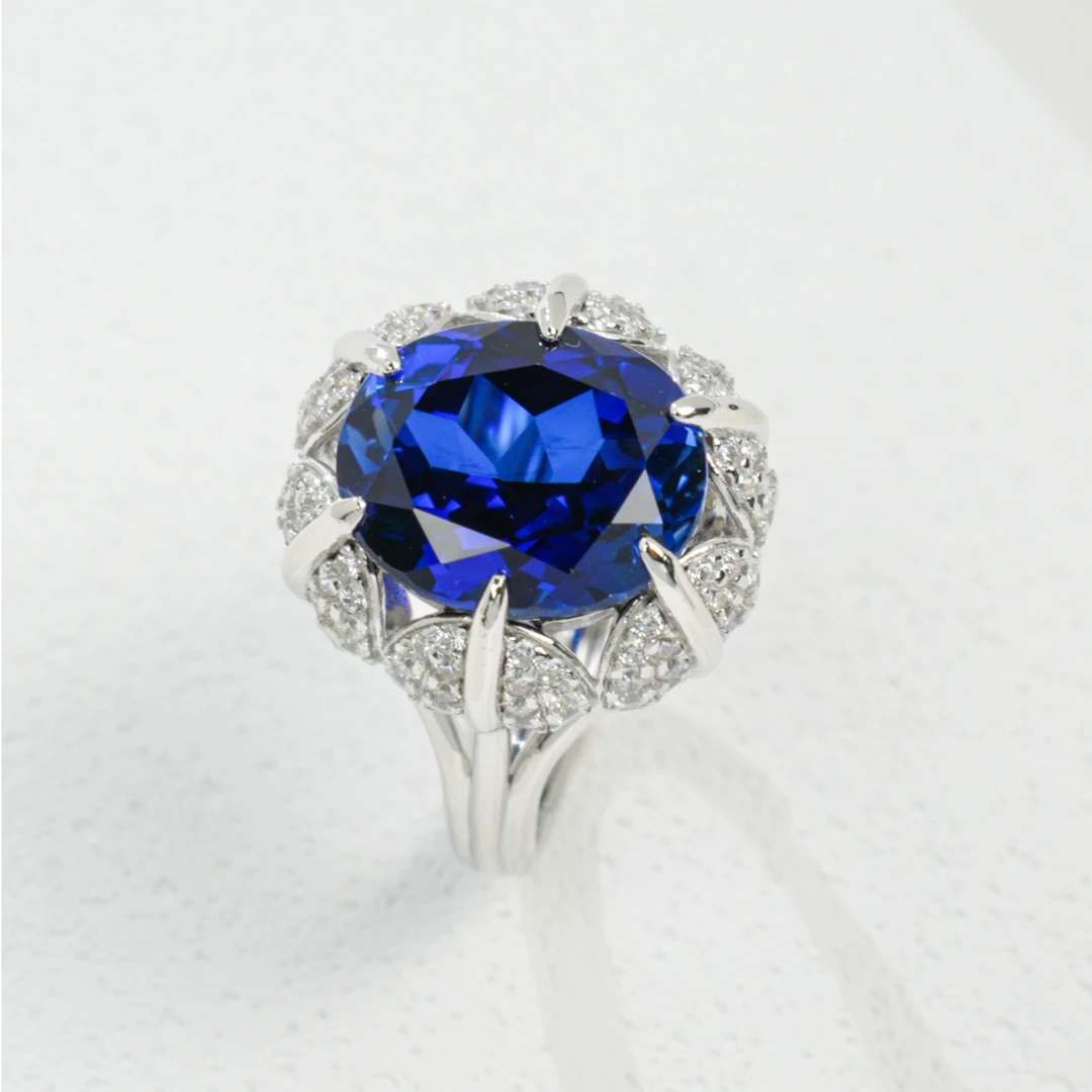 925银戒指 时尚精美培育蓝宝银戒指1670