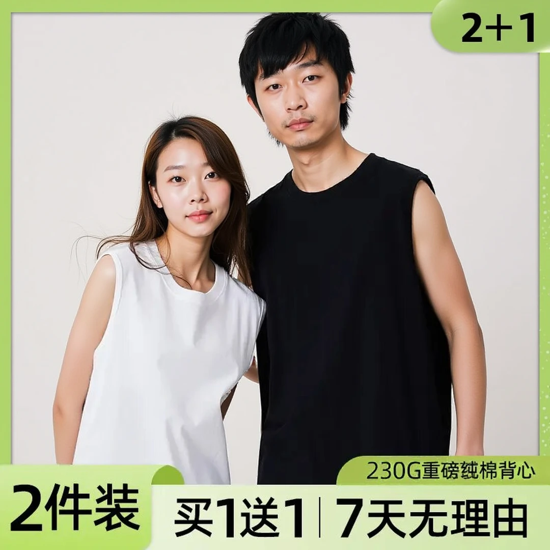 【买1送1】100%纯棉无袖背心夏季外穿男女同款宽松纯色百搭打底T恤