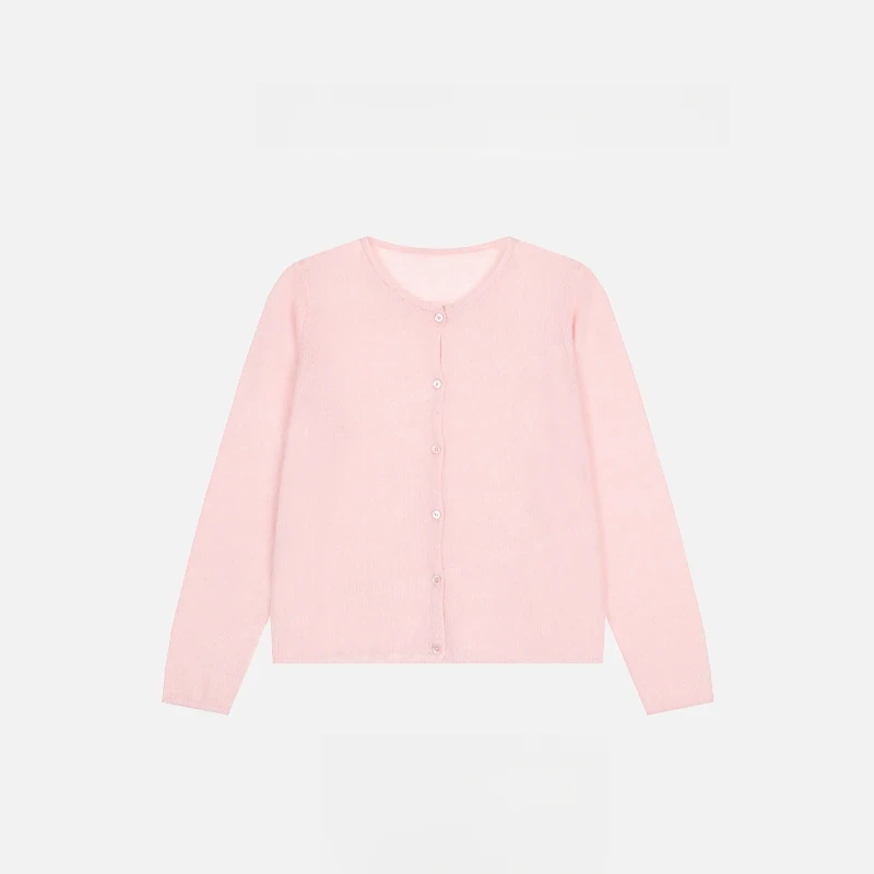 早秋新款纯色净版针织开衫长袖2025新款韩版粉色设计感上衣H6-30