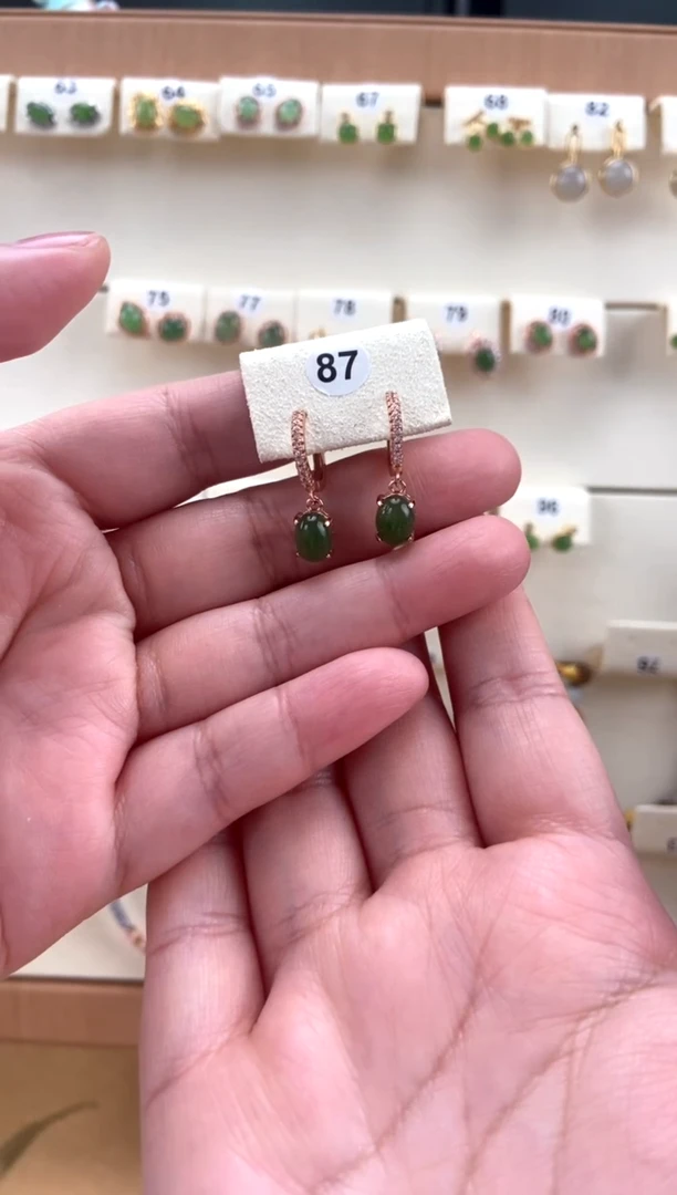 【闪购商品】和田玉（碧玉）耳饰银S925镀金镶嵌碧玉耳扣
