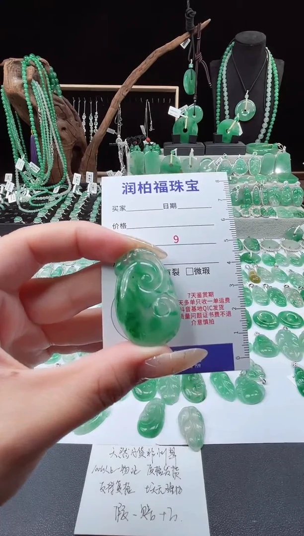 吊坠(赠链)未镶嵌石英质玉（非洲翠）3.65如意