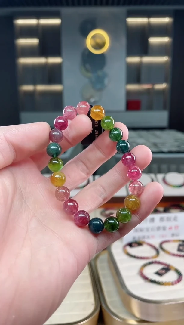 未镶嵌冰透体老矿碧玺彩虹单圈手串9mm+碧玺多样性发一条xion