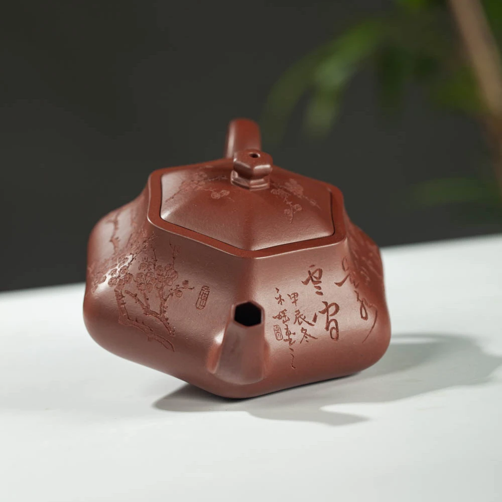 宜兴精品紫砂壶原矿底槽青泥料 薄坯紫砂壶 贤者六方紫砂壶260cc