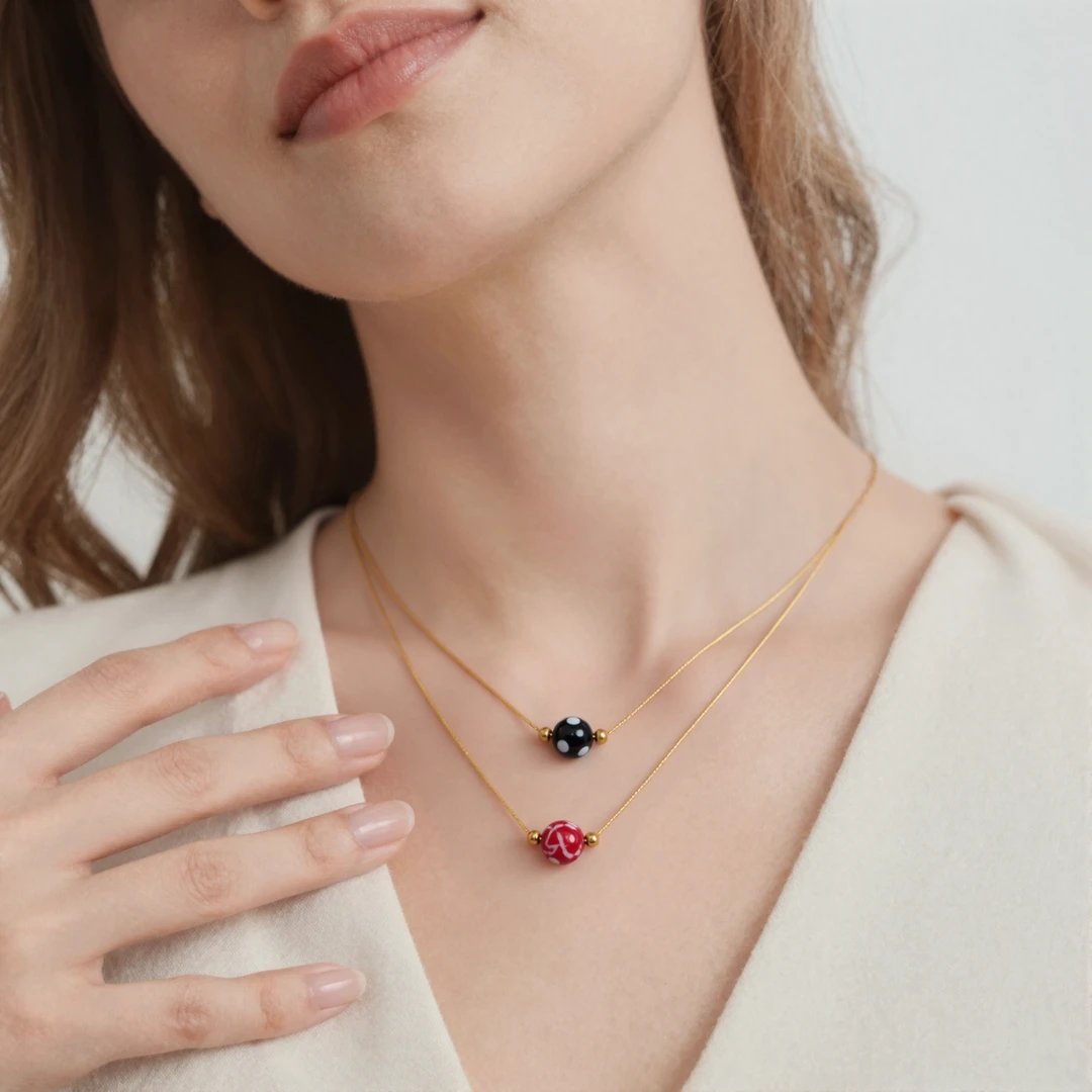 钛钢项链 简约百搭设计款钛钢镀金蛇骨链坠子项链幸运珠蛇骨链