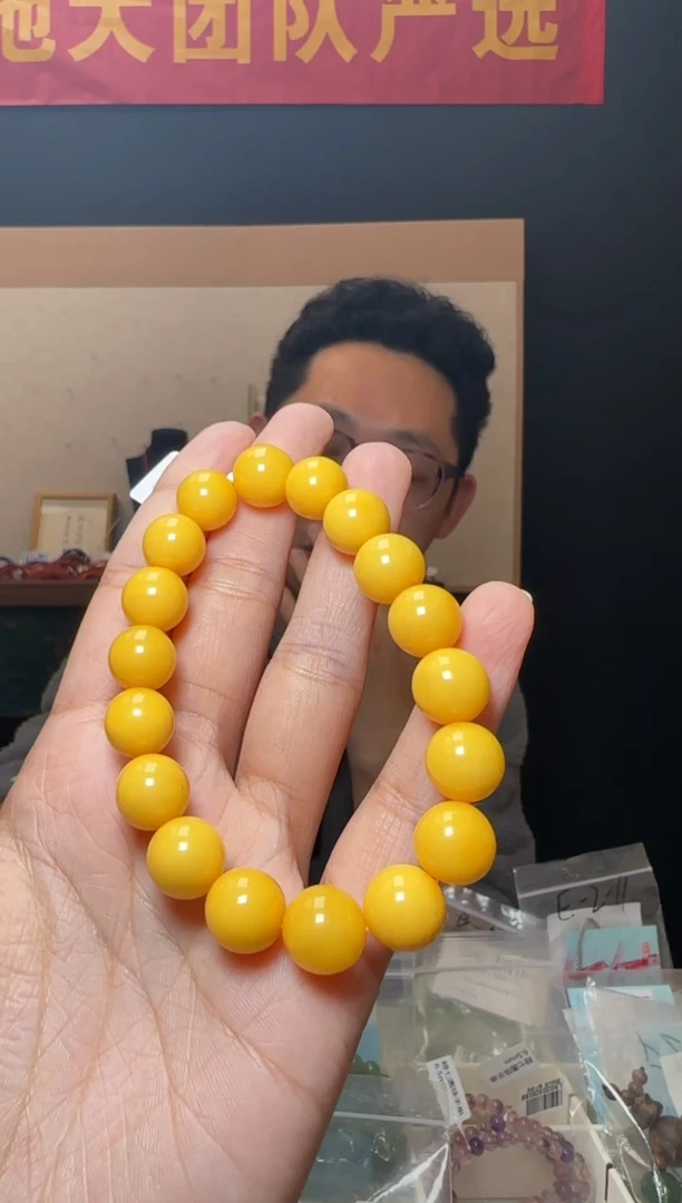 【闪购商品】琥珀手链未镶嵌约11mm老蜜蜡圆珠单圈手串