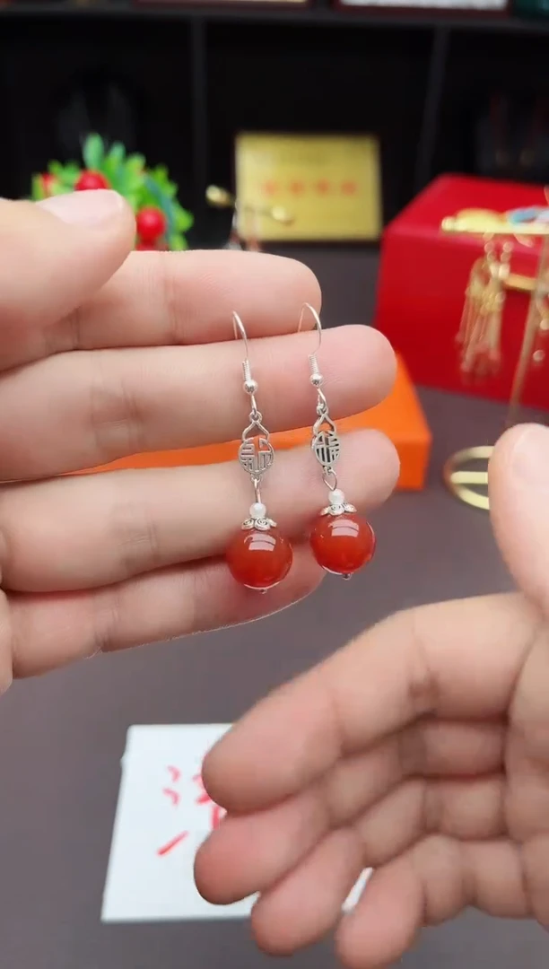 【闪购商品】南红玛瑙耳饰银S925镶嵌230000