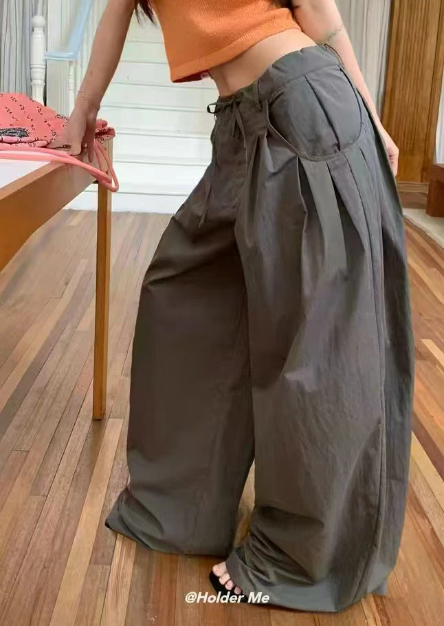 ins网红爆款复古美式慵懒阔腿洋气抽绳拖地休闲裤
