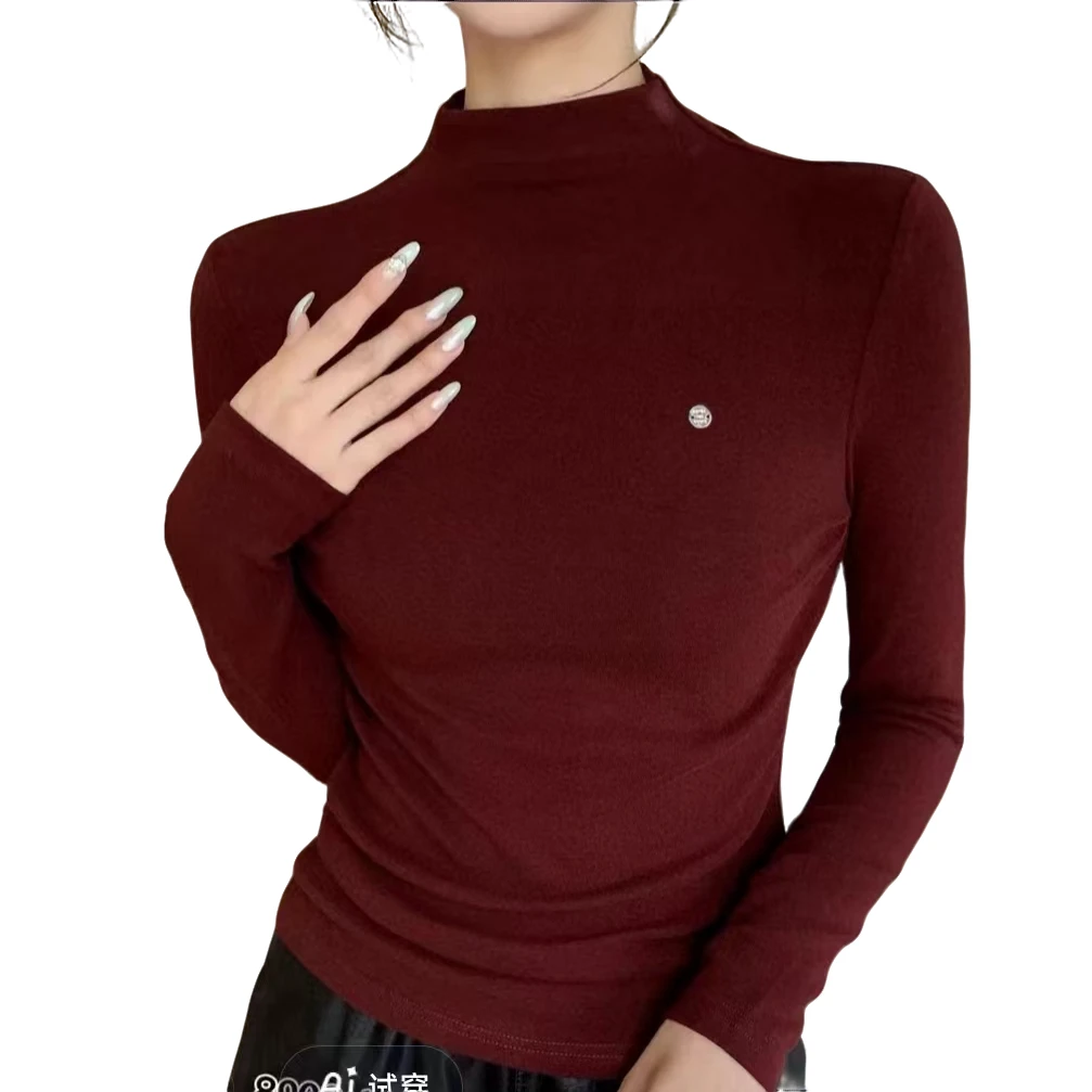 敏子家777-长袖初次洗会有浮色介意慎拍显瘦打底T恤一字领