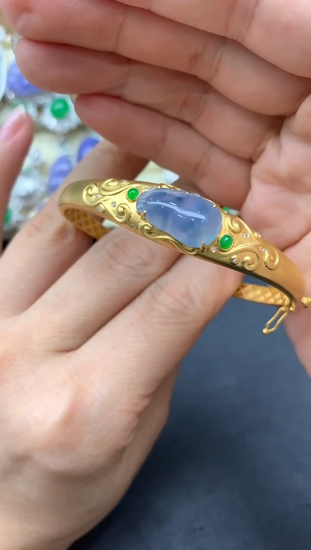 【闪购商品】翡翠手镯18K金镶嵌491-中国好珍宝