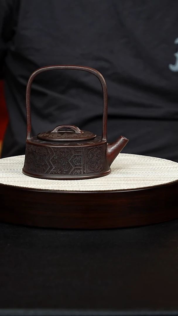 茶壶紫砂宜兴手工原矿紫砂 提梁壶 铁血红砂