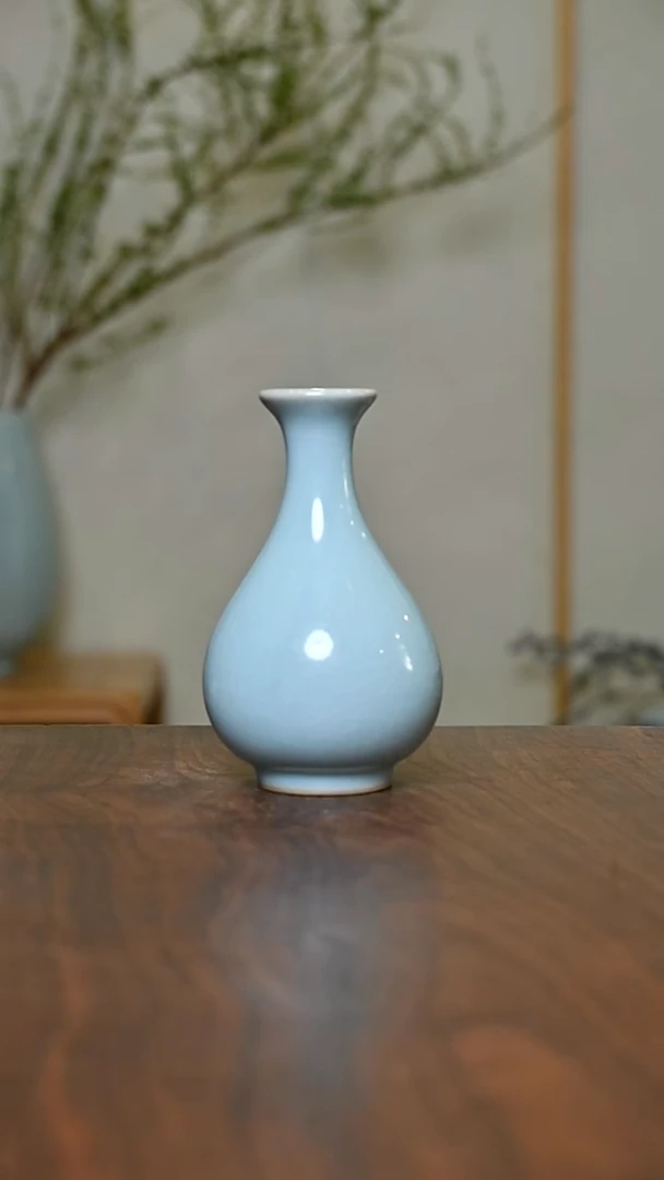 玉壶春瓶 天青 微瑕 朱家汝窑款