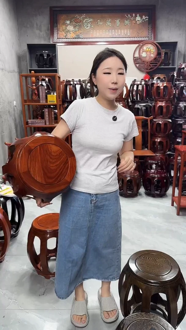 花梨木类家具花梨色小号鼓凳一对（二个）