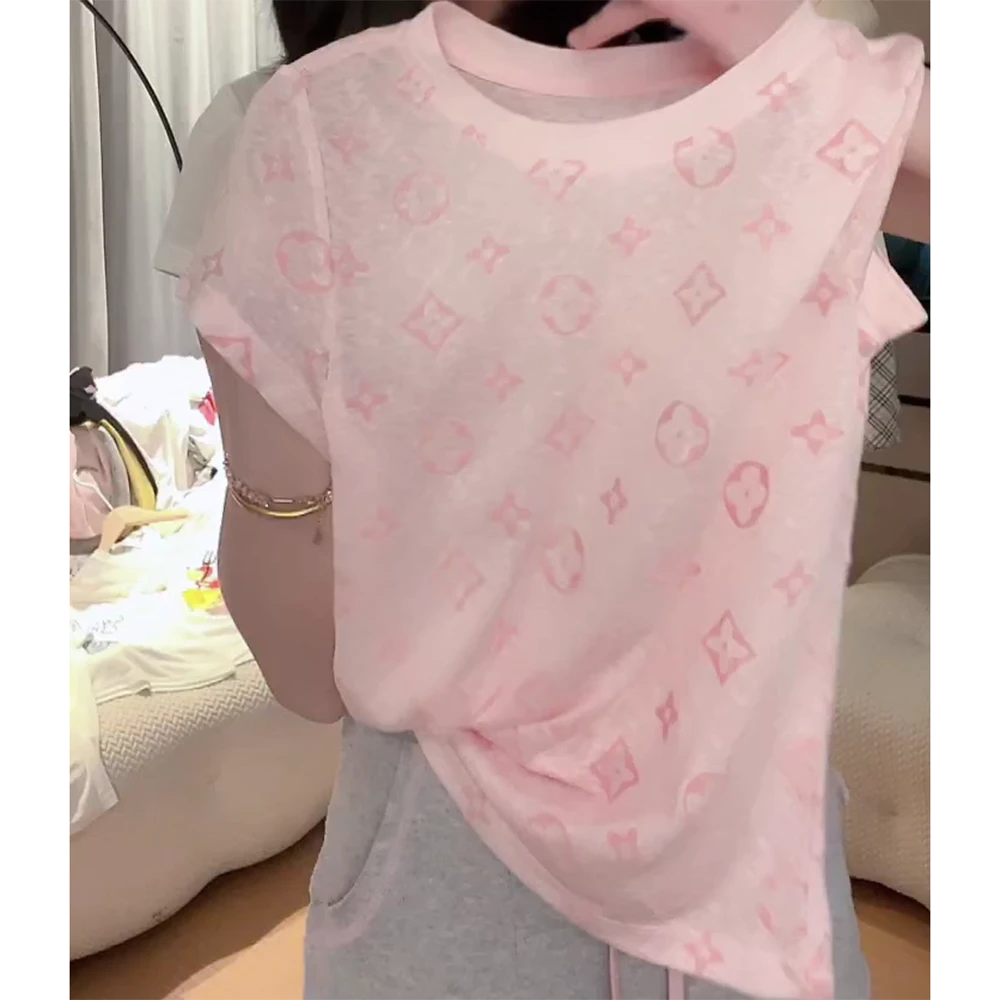 【小花】流行款卡通印花圆领短袖T恤潮流休闲上衣C5768