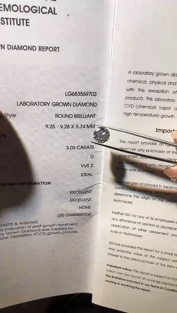 裸石合成钻石b***静LG9703   3.03ct