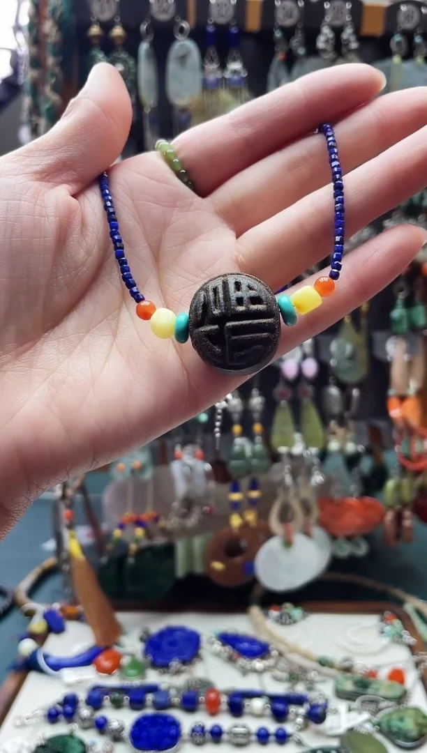 银S925镶嵌青金石颈饰饰品