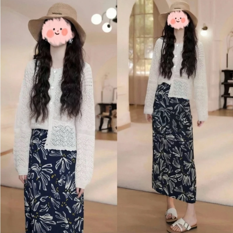 洋气衣服女2025夏季薄款镂空防晒长袖针织秋季薄针织防晒开衫套装
