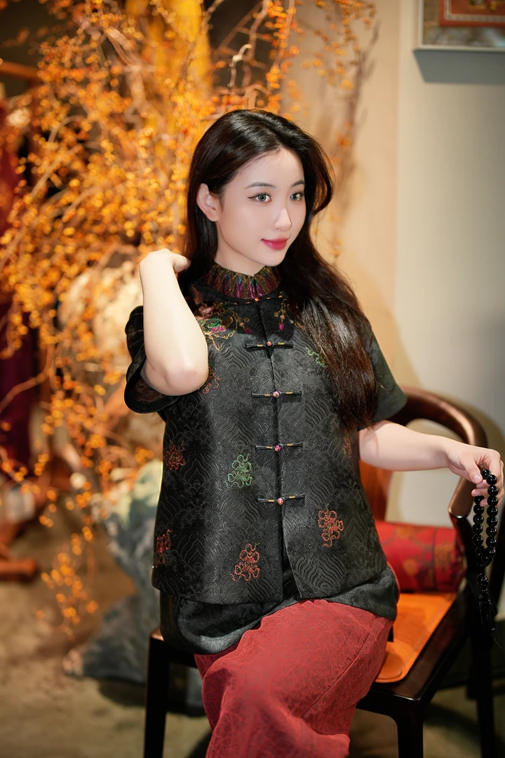 蓝大【龛灯】新中式桑蚕丝马甲7580