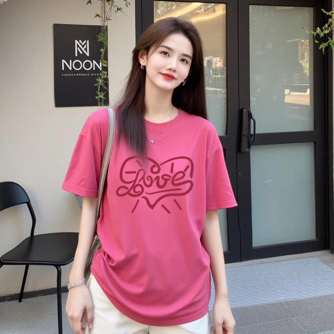 【手绘爱心】纯棉宽松显瘦短袖T恤印花圆领时尚休闲百搭上衣