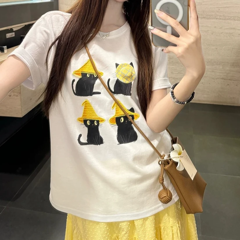 春夏款纯棉休闲工艺立体帽子短袖女百搭ins宽松潮流小众设计感D16