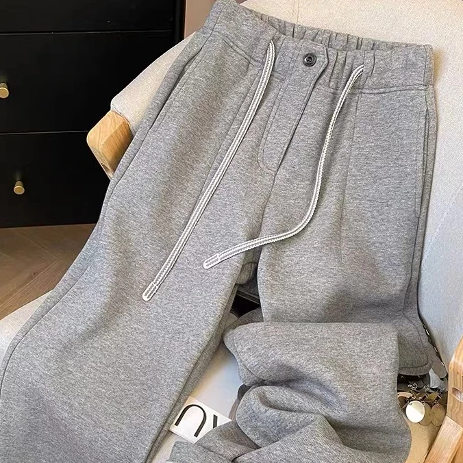 【设计师原创】纽扣抽绳加绒直筒卫裤