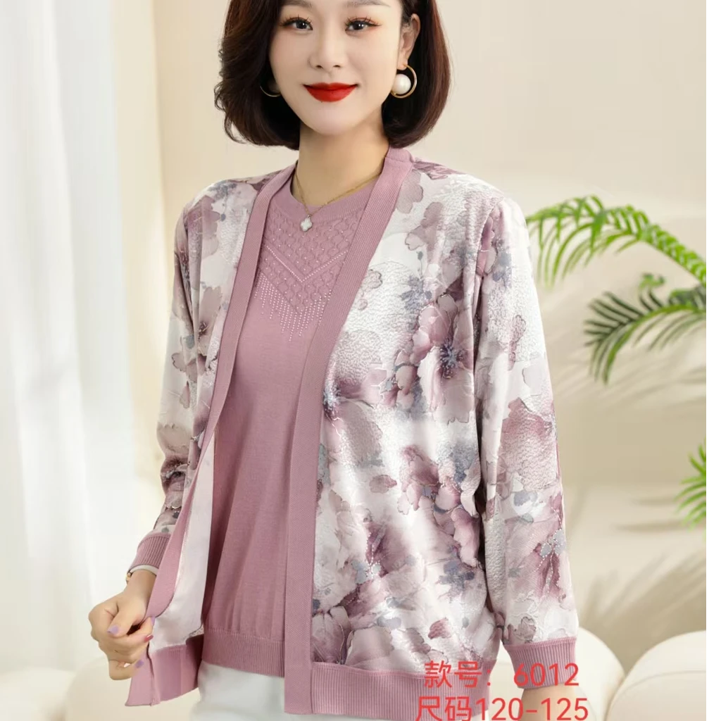 中老年妈妈装气质春秋长袖洋气时尚真两件中年薄款宽松