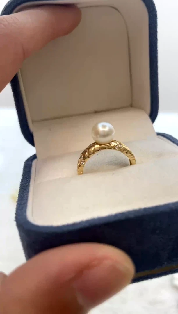银S925镶嵌戒指海水珍珠7-8