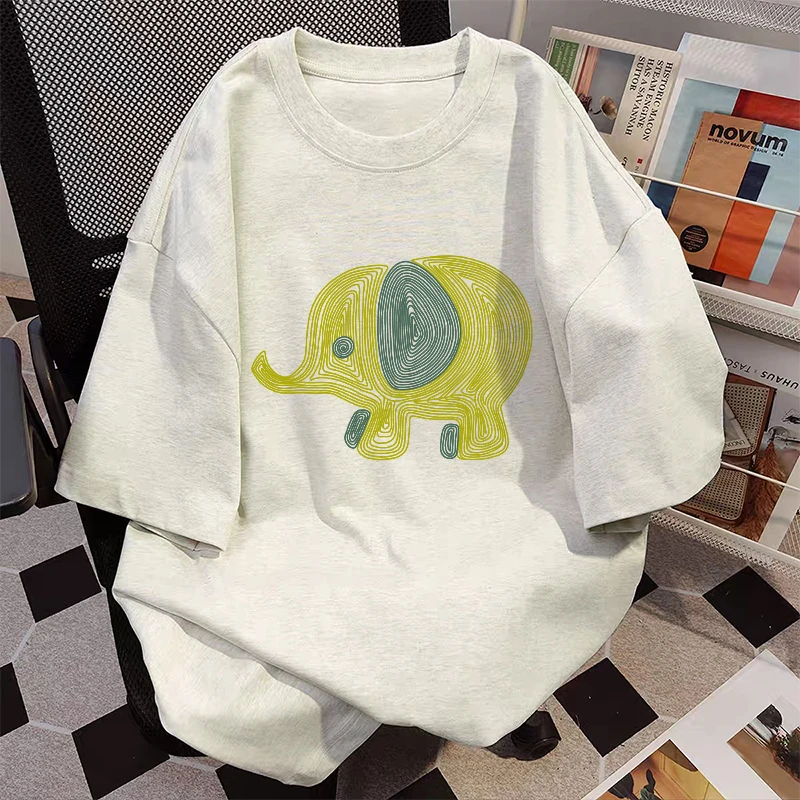 小象白灰色纯棉短袖t恤女2025夏季新款爆款美式宽松设计感上衣ins