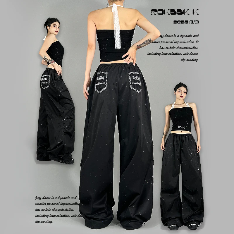 ROKBBK-K布韩街舞潮牌美式辣妹满天星设计宽松休闲裤女爵士舞