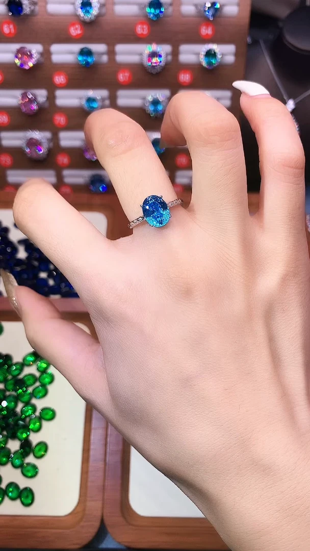 银S925镶嵌戒圈海蓝宝石.......