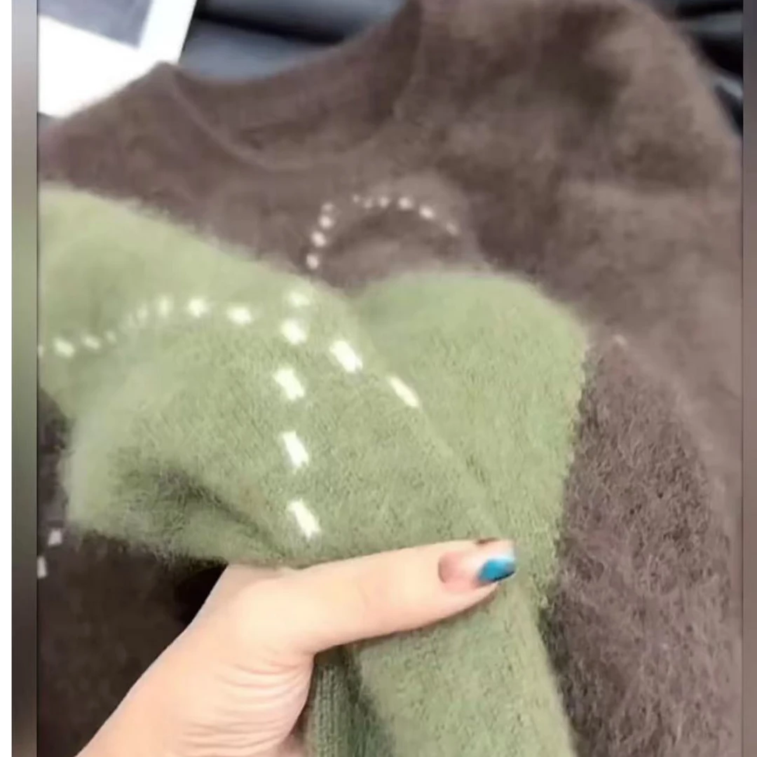 【YUNONG】可露丽菱格咖绿色100拉绒羊毛/羊绒针织高货冬季毛衣1